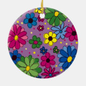 かわいい紫色の花の子のフォトフレームクリスマス セラミックオーナメント (裏面)