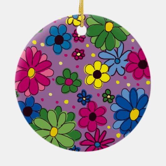 かわいい紫色の花の子のフォトフレームクリスマス セラミックオーナメント (裏面)