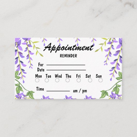 かわいい紫色の花の植物性アポイントメントリマインダー 予約カード (正面)
