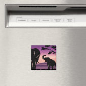 かわいい紫色の象の家族のシルエット マグネット (インサイチュ (食洗機))