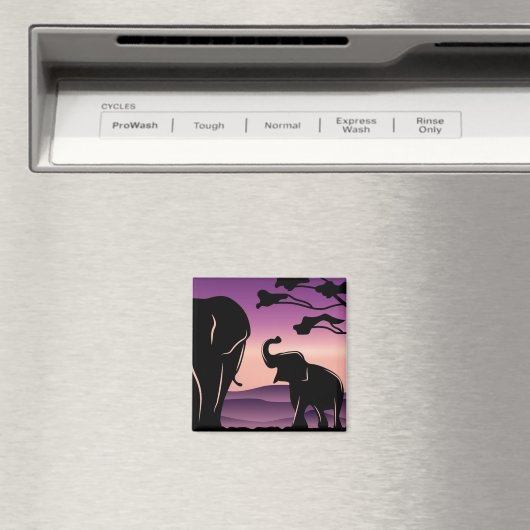 かわいい紫色の象の家族のシルエット マグネット (インサイチュ (食洗機))