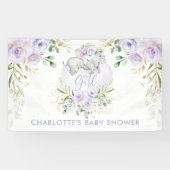 かわいい紫色の金ゴールド薄紫フローラエレファントベビーシャワー 横断幕 (横)
