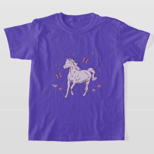 かわいい紫色の馬 Tシャツ (レイダウン)