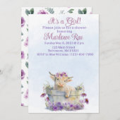 かわいい紫色の高地の牛の赤ちゃんシャワーの招待 招待状 (正面/裏面)