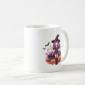 かわいい紫色の髪の魔女のかぼちゃとコウモリ コーヒーマグカップ (正面右)