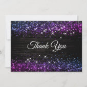 かわいい紫色の黒フェイクグリッター サンキューカード (正面)