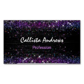 かわいい紫色の黒フェイクグリッター マグネット名刺 (正面)