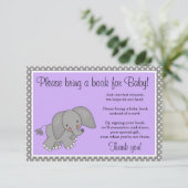 かわいい紫色象の女の子のベビーシャワーの本の要求 エンクロージャーカード (スタンド正面)