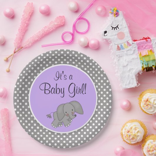 かわいい紫色象の女の子のベビーシャワー ペーパープレート (パーティー)