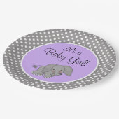 かわいい紫色象の女の子のベビーシャワー ペーパープレート (アングル)