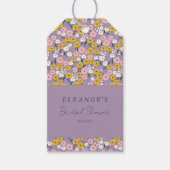 かわいい紫黄色の花のウェディングシャワーのカスタム ギフトタグ (正面)