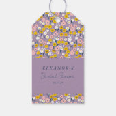 かわいい紫黄色の花のウェディングシャワーのカスタム ギフトタグ (裏面)