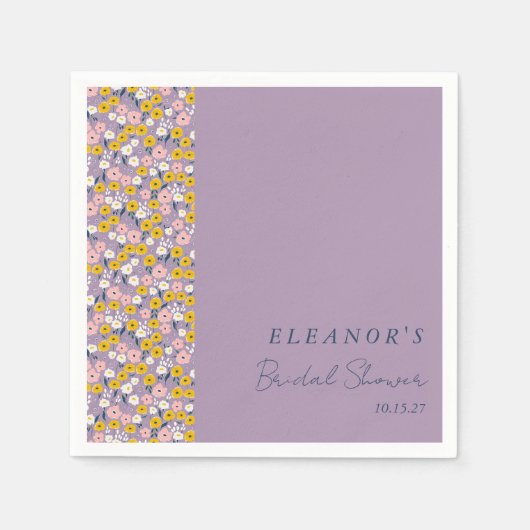 かわいい紫黄色の花のウェディングシャワーのカスタム スタンダードカクテルナプキン (正面)