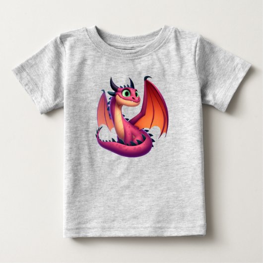 かわいい紫/赤の漫画ドラゴン ベビーTシャツ (正面)