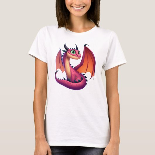 かわいい紫/赤の漫画ドラゴン Tシャツ (正面)