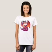 かわいい紫/赤の漫画ドラゴン Tシャツ (正面フル)