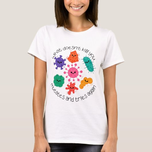 かわいい細菌 科学ラボ ステッカー 微生物学用 Tシャツ (正面)