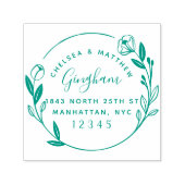 かわいい結婚したカップルフローラリース差出人住所 セルフインキングスタンプ (デザイン)