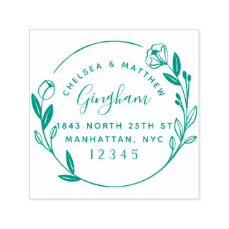 かわいい結婚したカップルフローラリース差出人住所 セルフインキングスタンプ