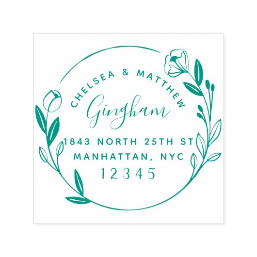 かわいい結婚したカップルフローラリース差出人住所 セルフインキングスタンプ (デザイン)