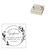 かわいい結婚したカップルフローラリース差出人住所 ラバースタンプ (押印)