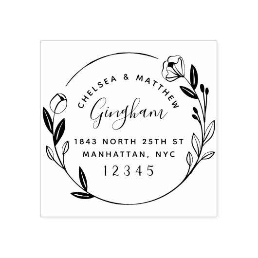 かわいい結婚したカップルフローラリース差出人住所 ラバースタンプ (インプリント)