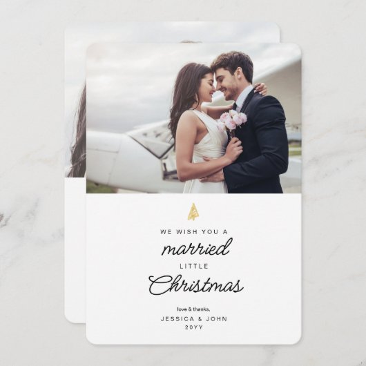 かわいい結婚した小さなクリスマス2写真結婚s サンキューカード (正面/裏面)