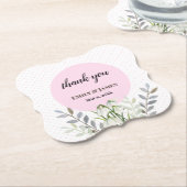 かわいい結婚の白い雪だるまピンクの水玉模様 ペーパーコースター (アングル)