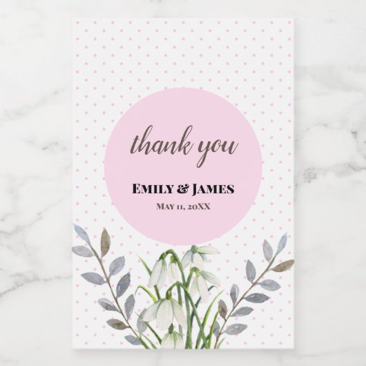 かわいい結婚の白い雪だるまピンクの水玉模様 ワインラベル (シングルラベル)