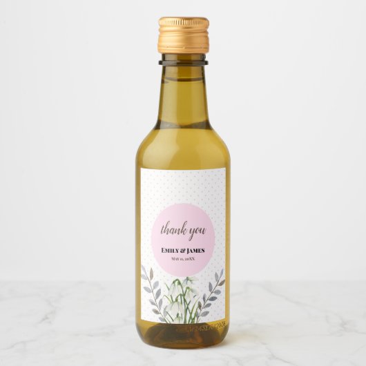 かわいい結婚の白い雪だるまピンクの水玉模様 ワインラベル (正面)