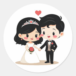 かわいい結婚カップルのステッカー ラウンドシール