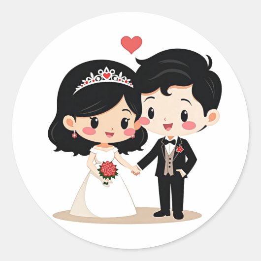 かわいい結婚カップルのステッカー ラウンドシール (正面)