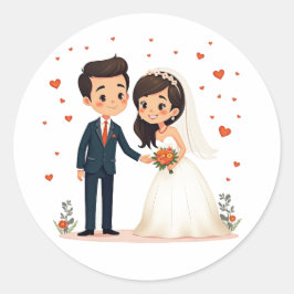 かわいい結婚カップルのステッカー ラウンドシール