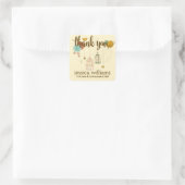 かわいい結婚デザインの鳥と花 スクエアシール (バッグ)