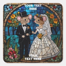 かわいい結婚ネズミのカップル スクエアシール