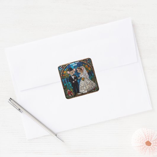 かわいい結婚ネズミのカップル スクエアシール (封筒)