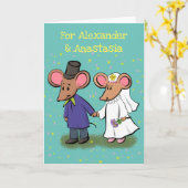 かわいい結婚ネズミの漫画イラストレーション カード (黄色い花)