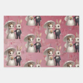 かわいい結婚バニーのカップルが手を握る ラッピングペーパーシート (正面3)