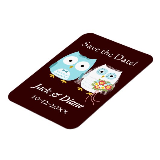 かわいい結婚フクロウの新郎新婦がデートを守る マグネット (左側)