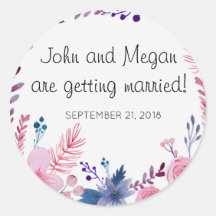 かわいい結婚フローラのクラシック光沢ラウンドステッカー