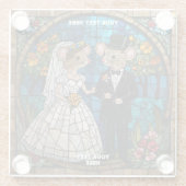 かわいい結婚マウスのカップルのコースター ガラスコースター (裏面)