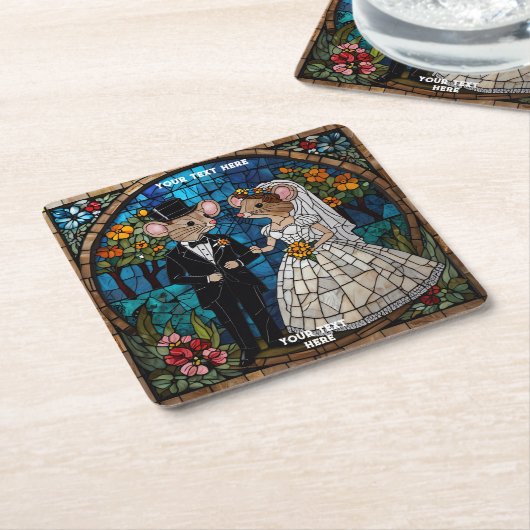 かわいい結婚マウスのカップルのコースター スクエアペーパーコースター (アングル)