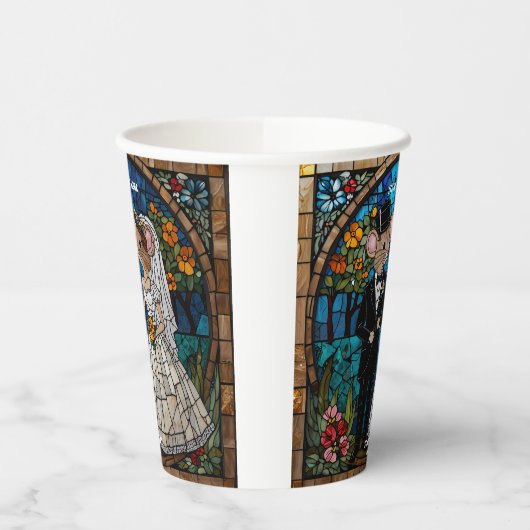 かわいい結婚マウスのカップルのコースター 紙コップ (左)