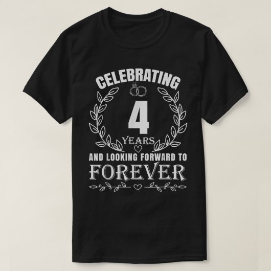 かわいい結婚四周年記念結婚した4 Tシャツ (デザイン正面)