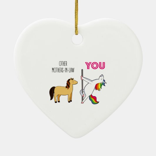 かわいい結婚式の引き出物義理の母ユニコーンおもしろい セラミックオーナメント (裏面)