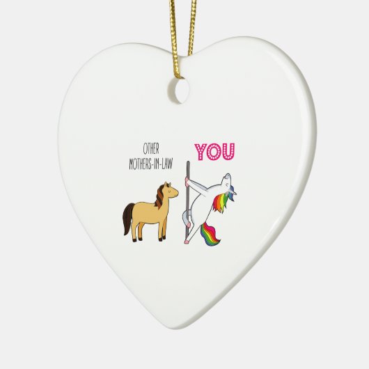 かわいい結婚式の引き出物義理の母ユニコーンおもしろい セラミックオーナメント (左)