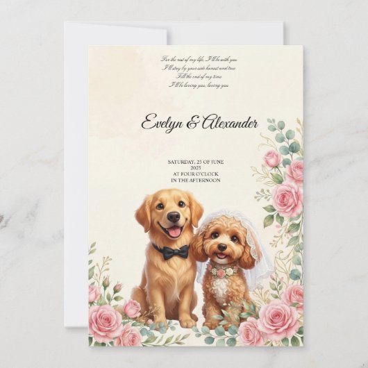 かわいい結婚式の犬 招待状 (正面)