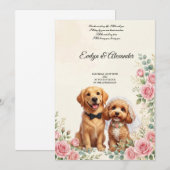 かわいい結婚式の犬 招待状 (正面/裏面)