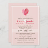 かわいい結婚式を招待モダン指紋ハートピンク 招待状 (正面/裏面)