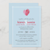 かわいい結婚式モダン招待指紋ハート青 招待状 (正面/裏面)